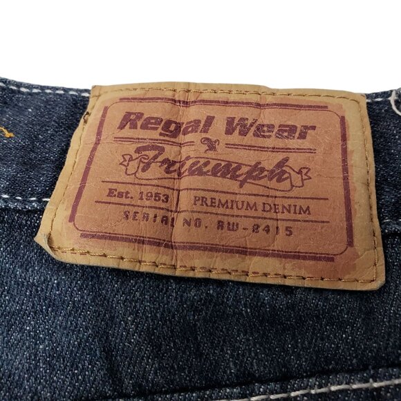 Regal Wear Triumph Mens Blue Jeans Red White Stitching Size 34x32 Y2K - Picture 7 of 10